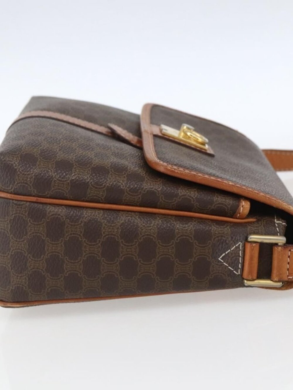 Authentic CELINE Macadam Canvas Shoulder Bag PVC Leather Brown Gold - Picture 12 of 16